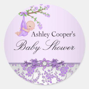 Sticker für Baby Shower im lila Rosengarten