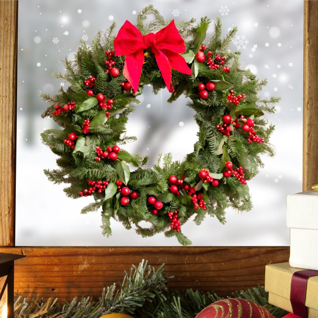 Sticker für das Weihnachtsfenster - Berries & Bow (Christmas Wreath Window Sticker Decoration)