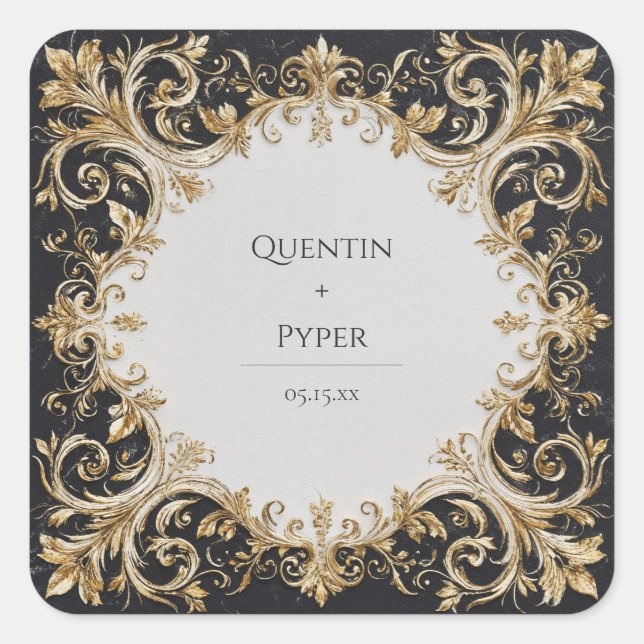 Sticker für die Hochzeit in Schwarz und Gold (Vorderseite)