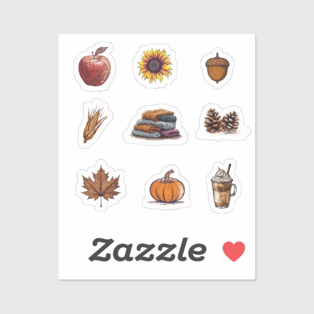Sticker für Herbstelemente: Kürbis, Bleistift, Lat (Blatt)