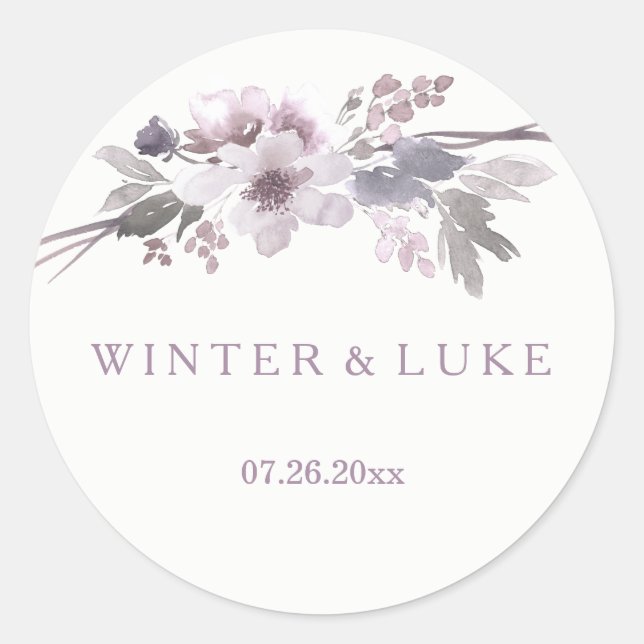 Sticker für Lila Winter Gray Gastgeschenk Hochzeit (Vorderseite)