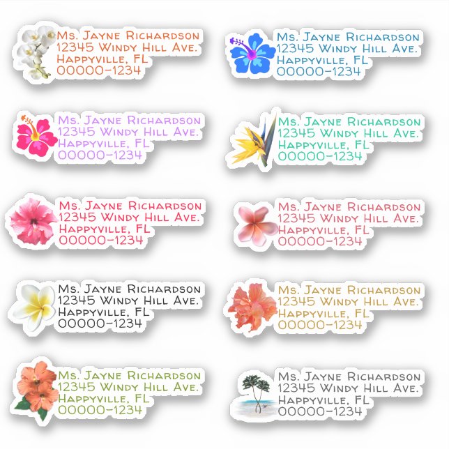 Sticker für tropische Blume in Form von Rücksendea (Vorderseite)