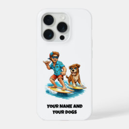 Sticker fürs Handy: Typ und sein Hund surfen FUN iPhone 15 Pro Hülle