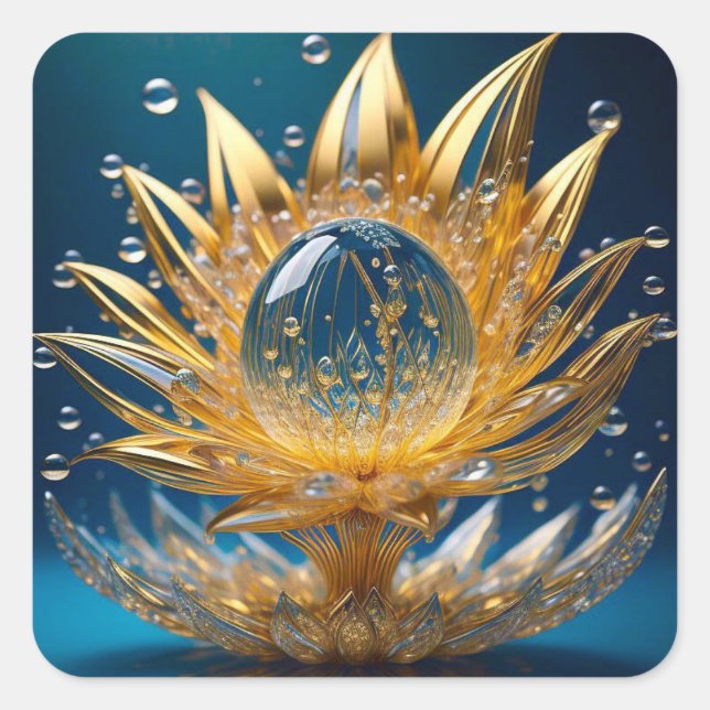 Sticker (Goldene Blume Regentropfen-2) (Vorderseite)