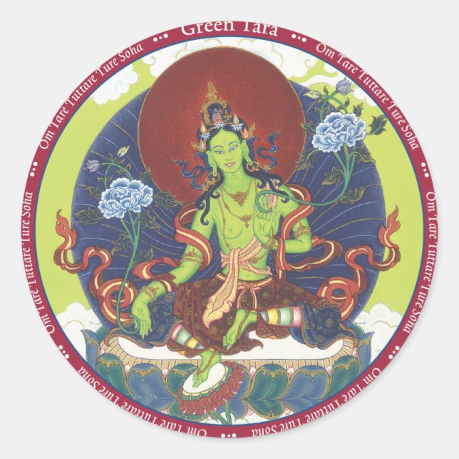 STICKER Green Tara - mit Mantra (Vorderseite)