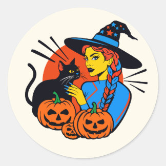 Sticker Halloween Hexe mit Katze