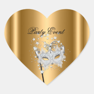 Sticker Herz MASKEN Gold Silber Party