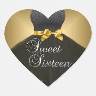 Sticker Herz Sweet 16 Sechzehn Gold Schwarz Kleid
