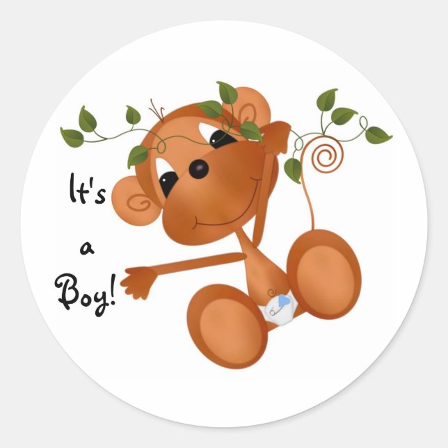 Sticker-It's a Boy Dschungel Babies Runder Aufkleber (Vorderseite)