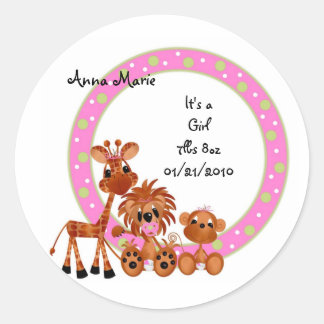 Sticker-It's a Girl Dschungel Babies Runder Aufkleber