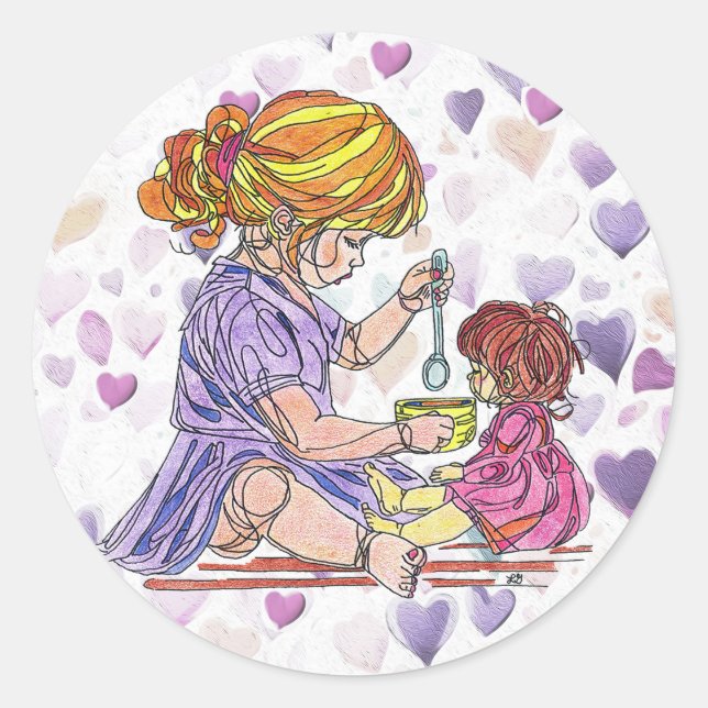 Sticker Little Girl and Baby Doll (Vorderseite)
