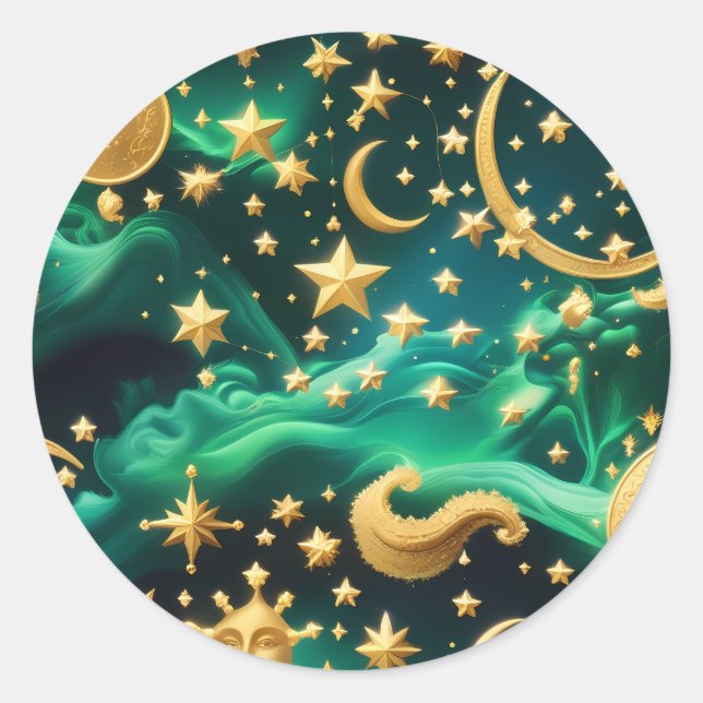 Sticker - Luxury Emerald Celestial Moon Design (Vorderseite)