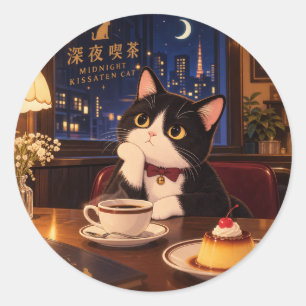 Sticker Midnight Kissaten Katze Japanisches Retr