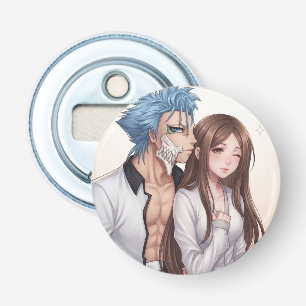 Sticker mit Anime-Krieger mit blauen Haaren und Be Flaschenöffner
