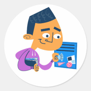 Sticker mit Cartoon-Student auf dem Ehrenplatz