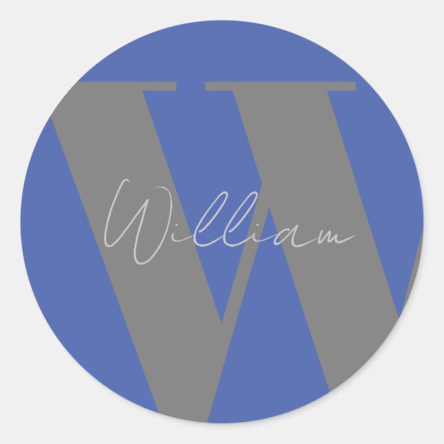 STICKER Monogram Name blau grau stylisch (Vorderseite)