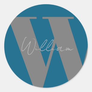 STICKER Monogramm Name blau grau stilvoll