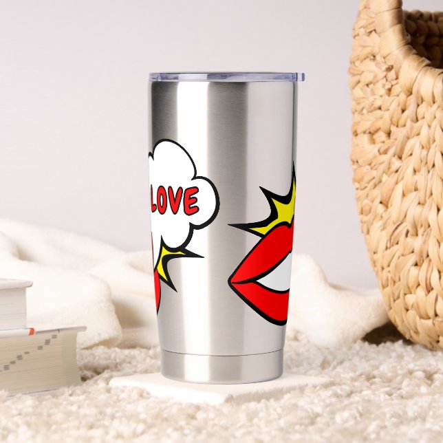 Sticker - Mund Sprechblase + DEIN TEXT & IDEE 1 Thermobecher (Wohnzimmer)