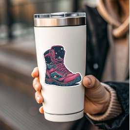 Sticker Nacht Camping Rosa Wanderstiefel | Die-Cut
