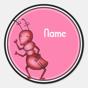 Sticker, Namensvorlage, Niedlicher Ant-Cartoon Runder Aufkleber