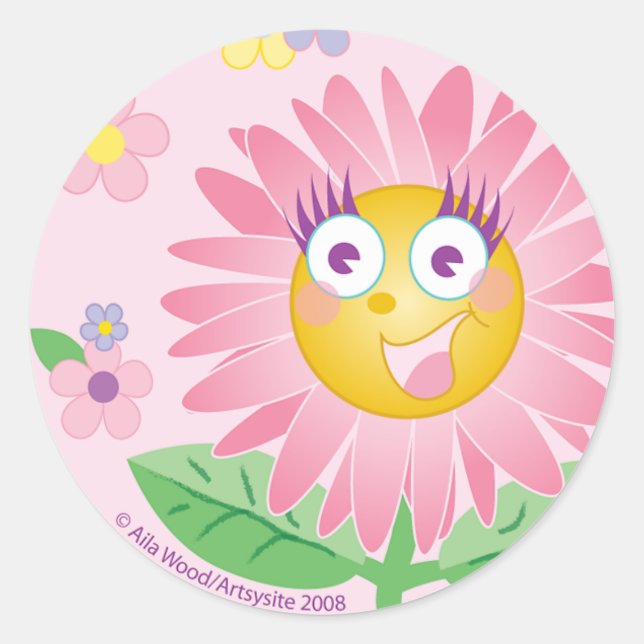 STICKER Niedlich Pink Anthropomorphe Blume (Vorderseite)