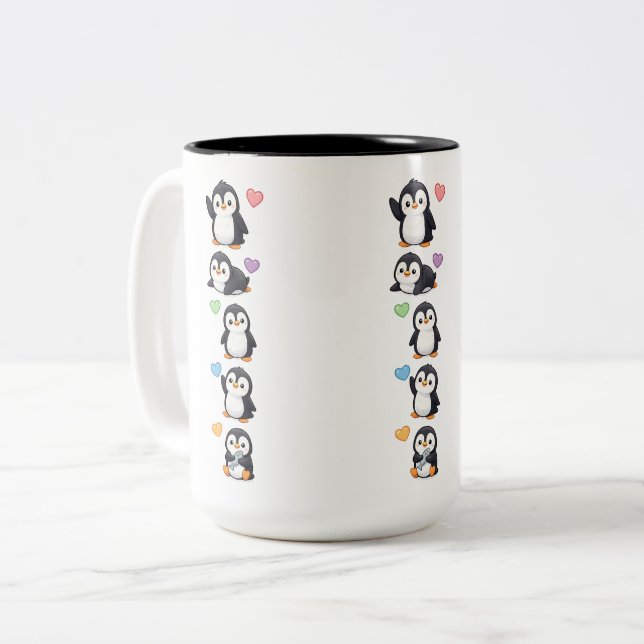 Sticker Pack Tasse Kawaii Pinguin mit farbenfrohen (Vorderseite Links)