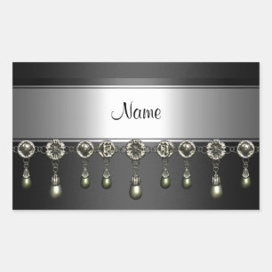 Sticker Rectangle Black Silver Chrome Jewel Trial