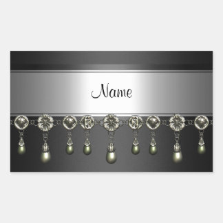 Sticker Rectangle Black Silver Chrome Jewel Trial