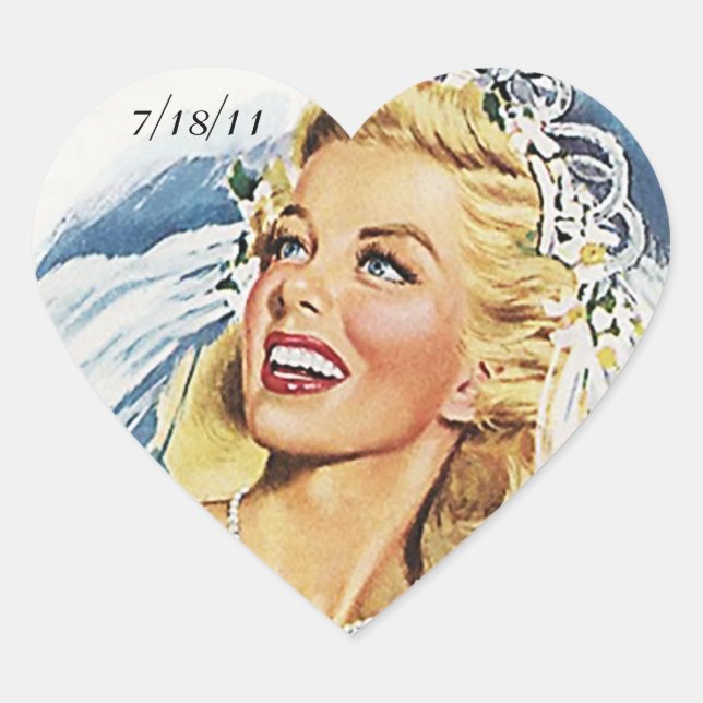 Sticker Retro Bride Ehe Heiratsdatum (Vorderseite)