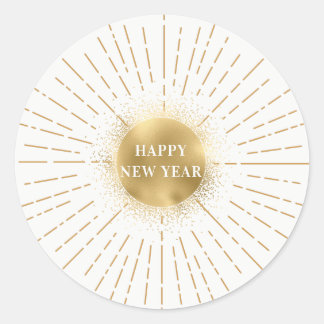 Sticker Rond Happy New Year Moderne Solar Or