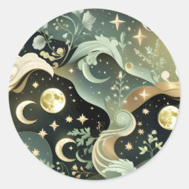 Sticker - Salbeigrüner Mond im Weltraum