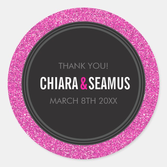 STICKER SIEGEL Modernes, schlicht rosa Glitzer sch (Vorderseite)