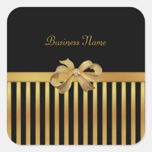 Sticker Square Gold Black Strip Gold Bow