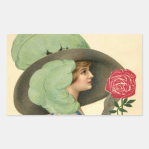 STICKER Vintag Lady modische Hat Mode Rose