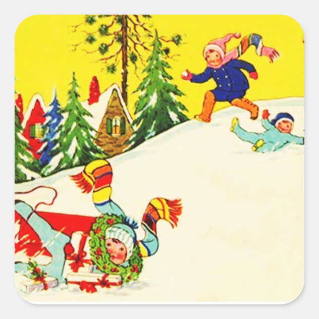 Sticker Vintag Snow Winter Holiday Fun Rodelbahn (Vorderseite)