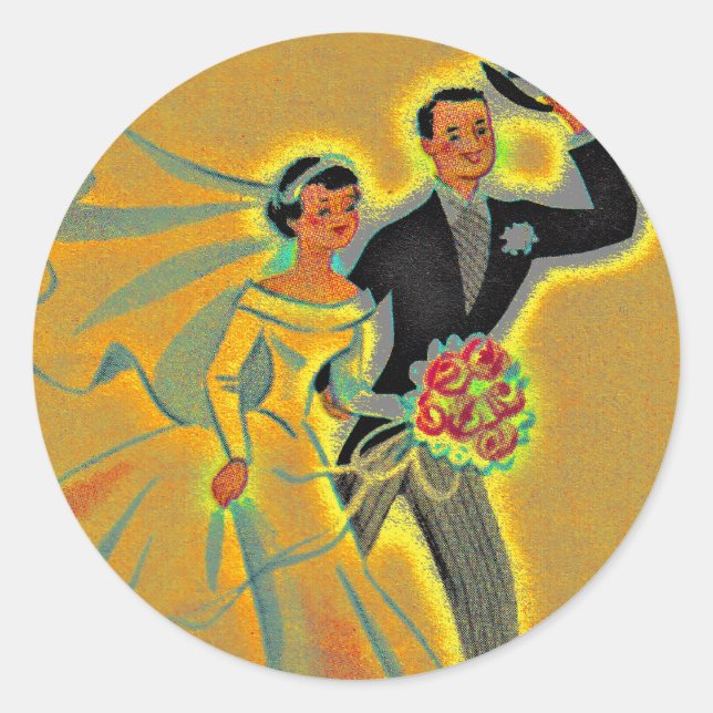 Sticker Vintage Wedding Couple Bride Groom Golden (Vorderseite)