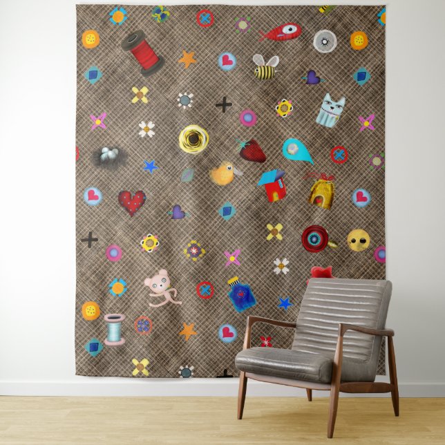Sticker-Wand-Effekt, der eine Stickerwand simulier Wandteppich (Beispiel)