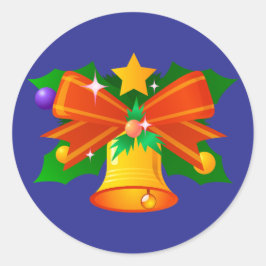 Sticker-Weihnachtsglocke mit Holly und Bow Runder Aufkleber