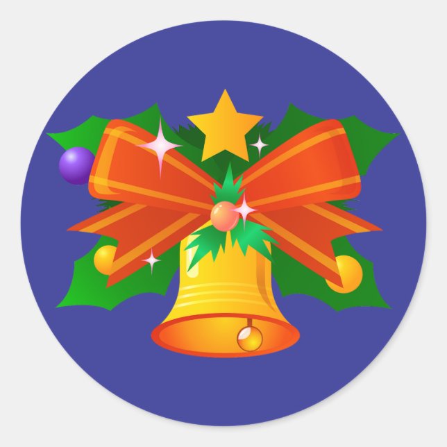 Sticker-Weihnachtsglocke mit Holly und Bow Runder Aufkleber (Vorderseite)
