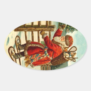 Sticker Weihnachtsmann auf Schneeschuhen Geschenk