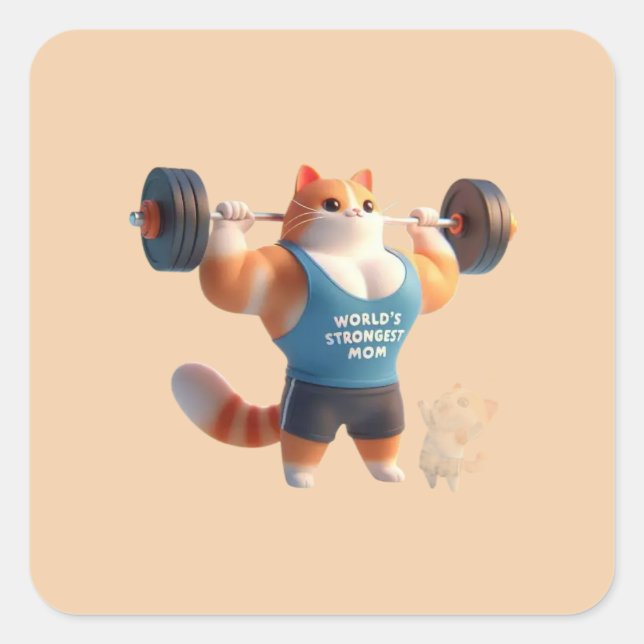 Sticker 'Weltstärkste Mutterkatze' – Quadratischer (Vorderseite)