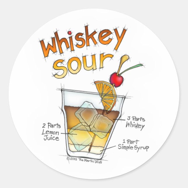 STICKER - WHISKEY SOUR RECIPE COCKTAIL ART (Vorderseite)