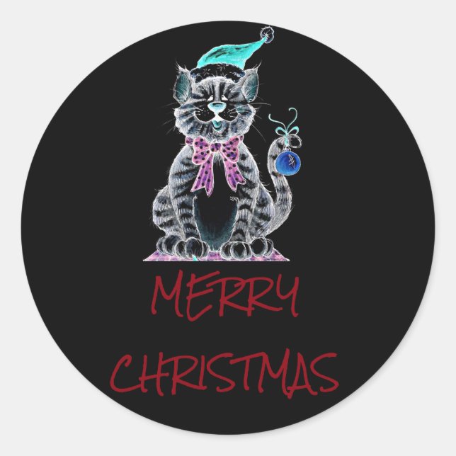 STICKER ZU SAGEN ** MERRY CHRISTMAS** MIT KITTEN (Vorderseite)