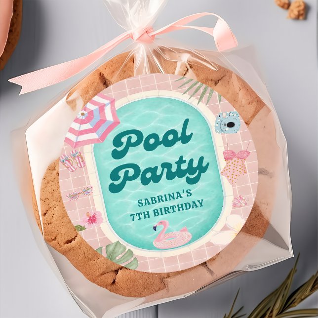 Sticker zum Geburtstag Pink Summer Pool Party (Von Creator hochgeladen)