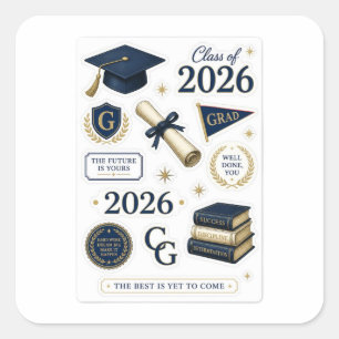 Stickerbogen für den Abschluss im Prep-Stil /Navy  Quadratischer Aufkleber