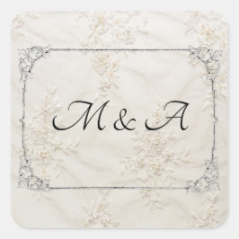 Stickerei auf dem bestickten Spitzen-Hochzeitsplat Quadratischer Aufkleber