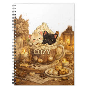Stickerei, Cozy cat mug, Chibi Kätzchen, Tuxedo c Notizblock