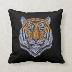 Stickerei Design Tiger Head Schwarz Kissen