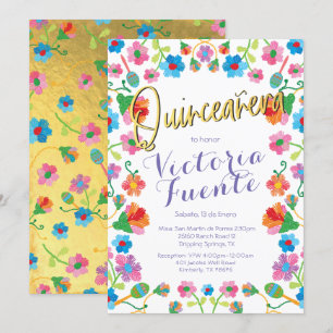 Stickerei Floral Quinceñera mexikanisches Spanisch Einladung