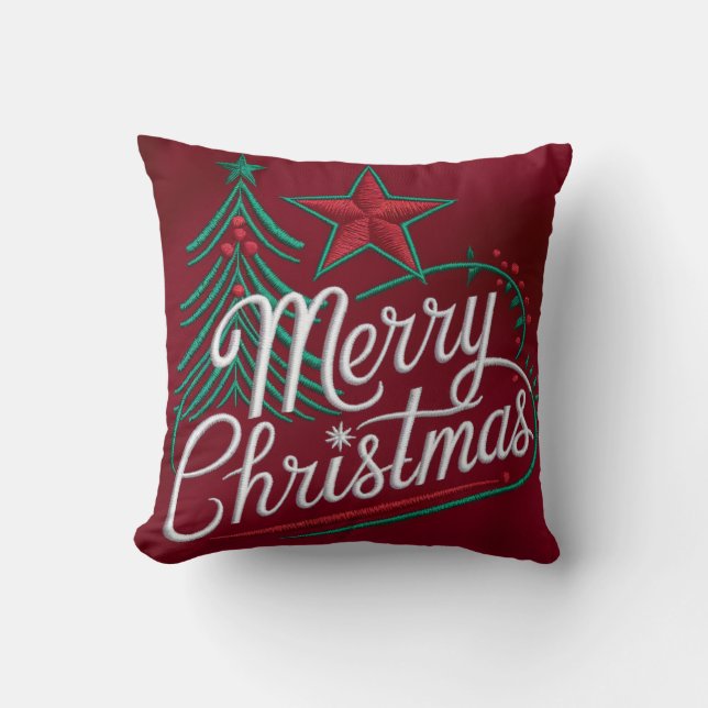 Stickerei Frohe Weihnachtsgestaltung Kissen (Vorderseite)